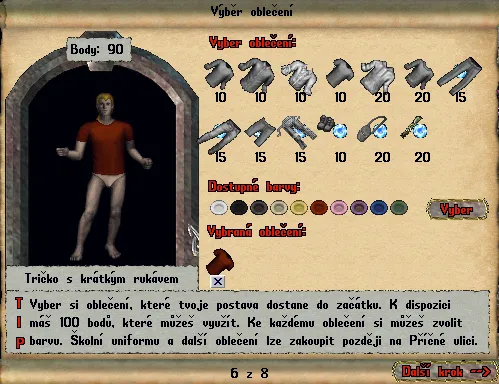 Výběr oblečení postavy