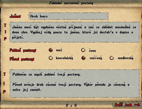 Základní nastavení postavy