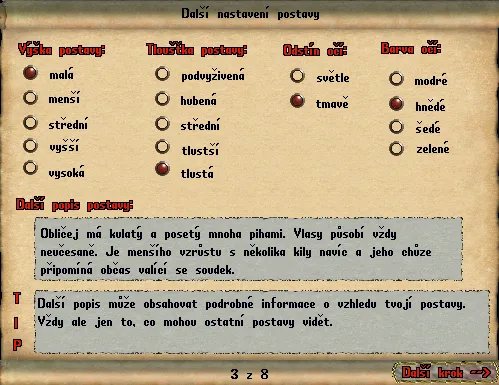 Další nastavení postavy
